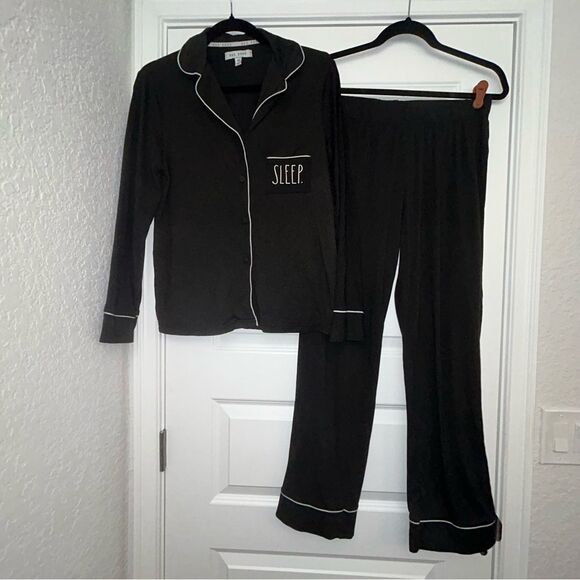 RAE DUNN SLEEP Button Front Long Sleeve Pull On Loungewear Pajama Set - Picture 1 of 7